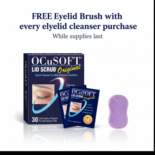 OCuSOFT Lid Scrub Original Wipes with free lilac eyelid brush — free with every eyelid cleanser purchase while supplies last