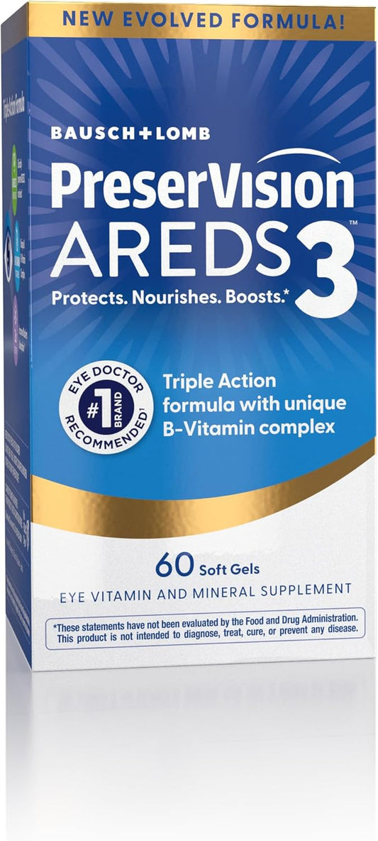 PreserVision AREDS3 Eye Vitamins, #1 Eye Doctor Recommended Brand, 3-in-1 Macular Supplement, 60 Softgels