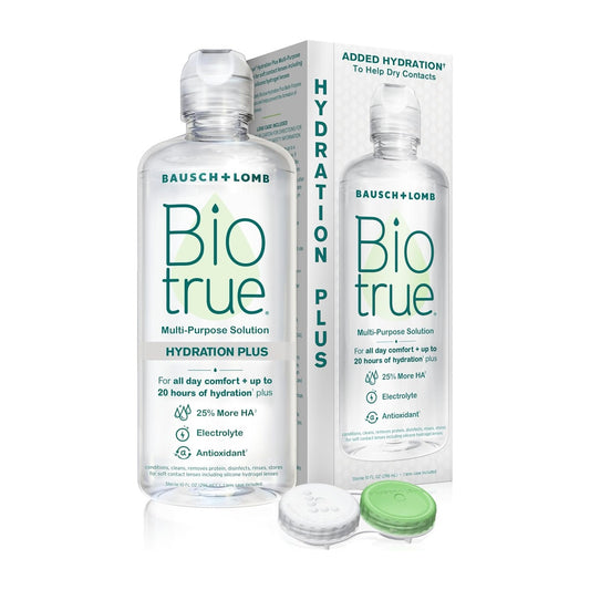 Biotrue Hydration Plus Contact Lens Solution with Lens Case, Multi-Purpose Solution for Soft Lenses, Hydrates with Hyaluronan, Cleans, Clears, and Disinfects for All-Day Comfort, 10 Fl Oz (Pack of 1)