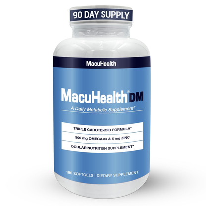 MacuHealth DM bottle containing 180 softgels