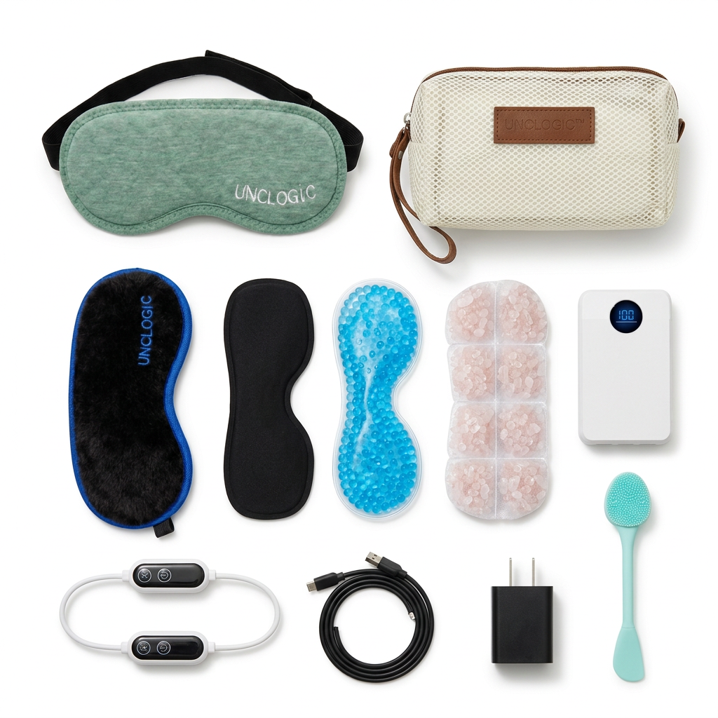 UNCLOGIC® Complete Heated Eye Mask Kit — Sensitive + Power Bank, Extra Velvet Cover & Lid Brush