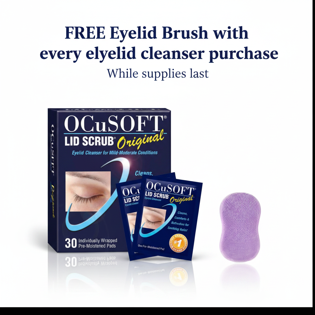 OCuSOFT Lid Scrub Original Wipes with free lilac eyelid brush — free with every eyelid cleanser purchase while supplies last