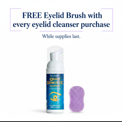 OCuSOFT Oust Demodex Foam with free lilac eyelid brush — free with every eyelid cleanser purchase while supplies last