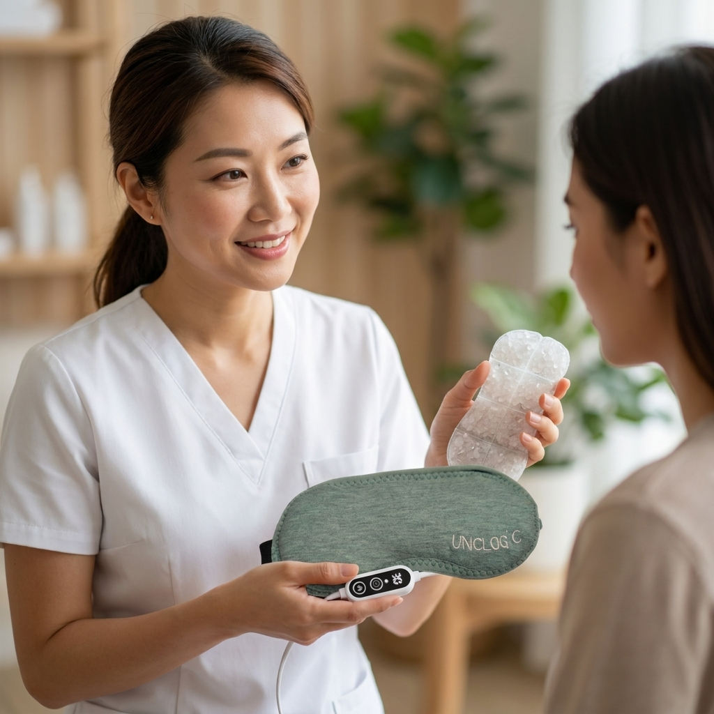 Eye care provider recommendation for UNCLOGIC heated eye mask — clinical endorsement graphic
