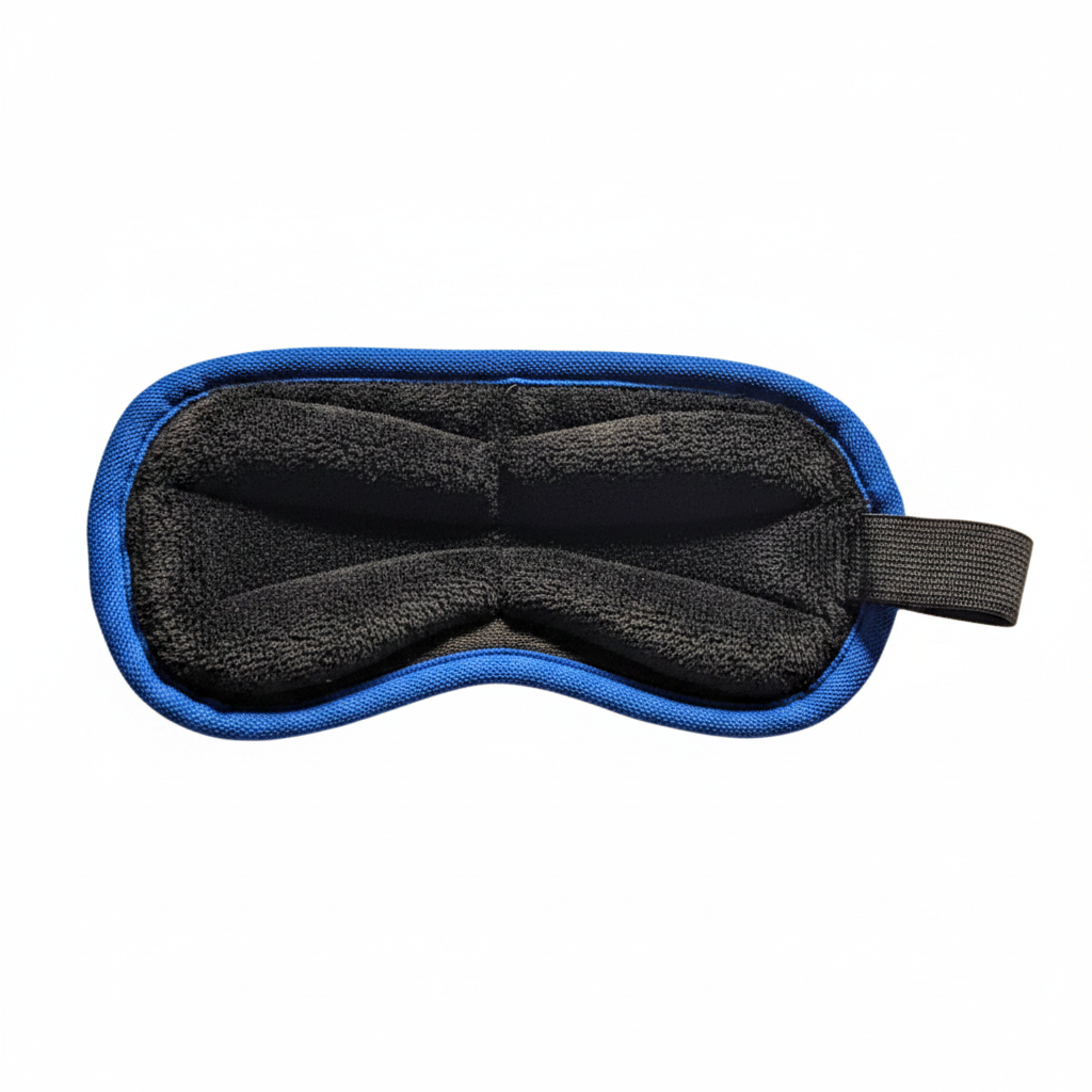 UNclogic Heated Eye Mask adjustable velcro strap detail — one-size-fits-all design for comfortable dry eye treatment